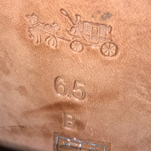 Coach kylie semi matte calf mules stack heels Sz 6.5B gold tone chain accent - Picture 8 of 8